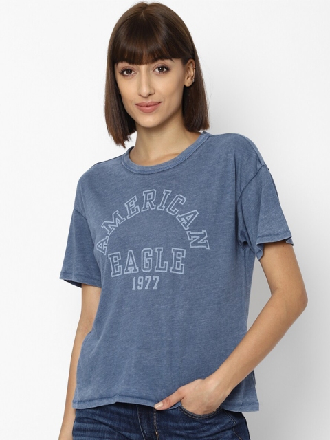 

AMERICAN EAGLE OUTFITTERS Women Blue Typography T-shirt