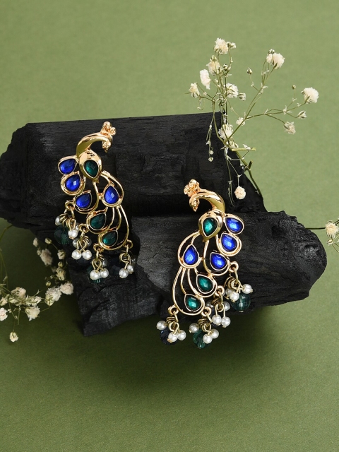 

Accessorize Blue & Gold-Toned Peacock Shaped Drop Earrings