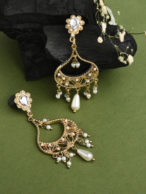 

Accessorize Gold-Plated Gold-Toned & White Teardrop Shaped Drop Earrings