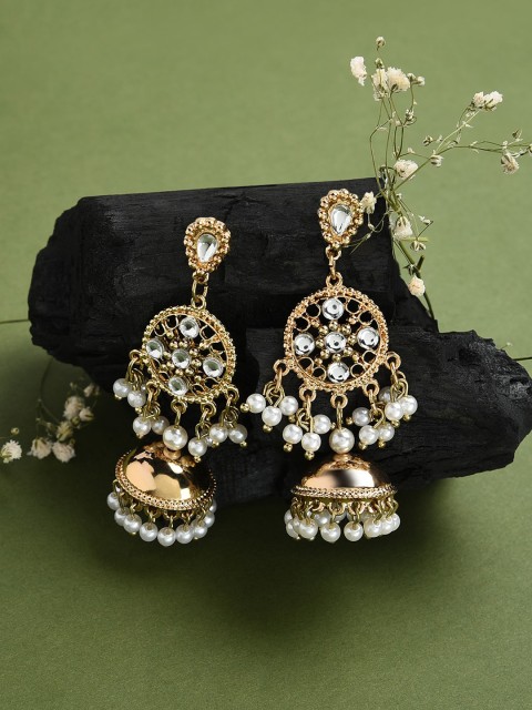 

Accessorize Gold-Toned & White Contemporary Jhumkas