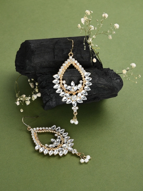 

Accessorize Gold-Toned & White Teardrop Shaped Drop Earrings