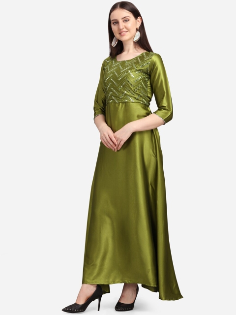 

Tikhi Imli Women Olive Green Embroidered Anarkali Kurta