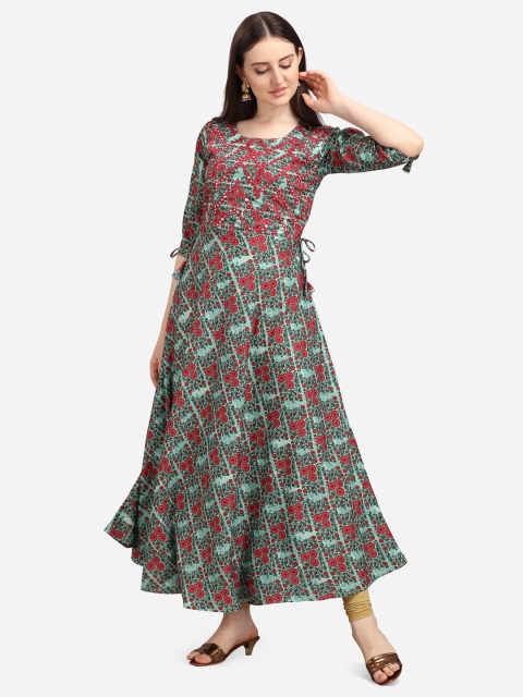 

Tikhi Imli Women Green Printed Mirror Work Kurta