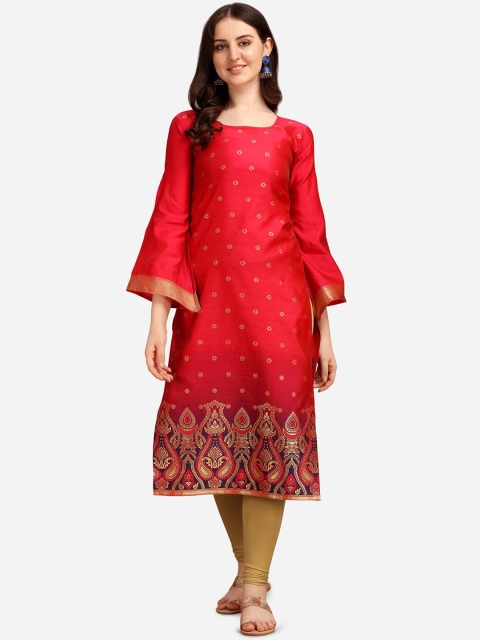 

Tikhi Imli Women Pink & Gold-Toned Bell Sleeves Jacquard Kurta