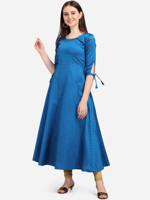 

Tikhi Imli Women Blue & Gold-Toned Jacquard Anarkali Kurta