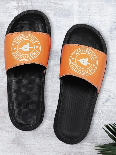 

Provogue Men Orange & Black Printed Sliders