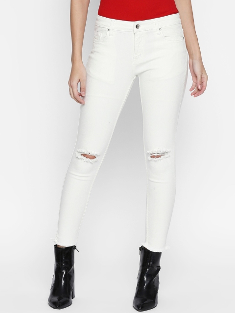 

People Women White Skinny Fit Slash Knee Jeans