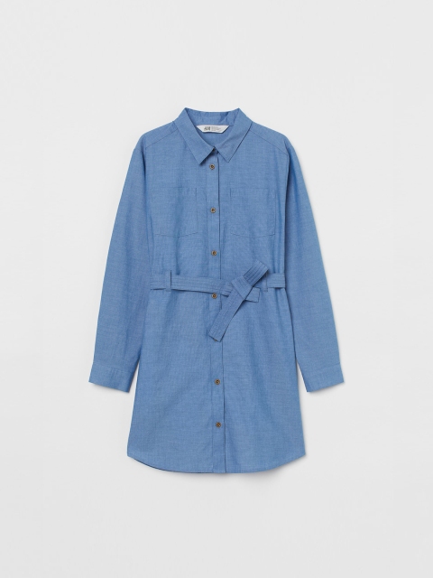 

H&M Girls Blue Solid Shirt Dress
