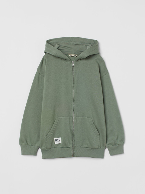 

H&M Girls Green Solid Oversized Zip Through Hoodie