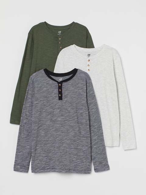 

H&M Boys 3 Pack Henley Tops, Grey