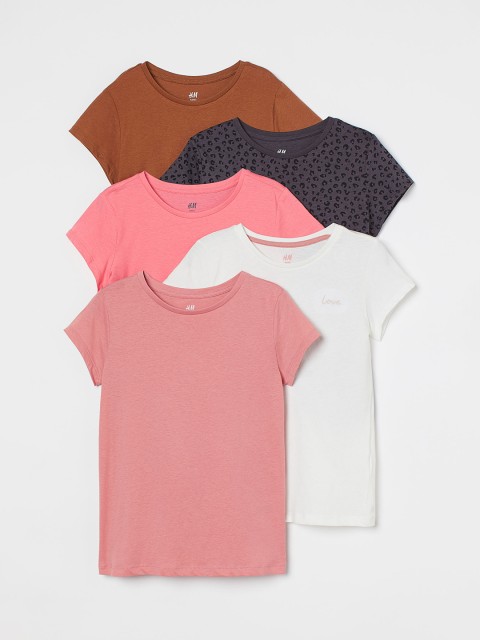 

H&M Girls 5 Pack Cotton T-Shirts, Grey