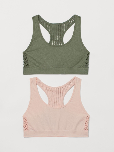 

H&M Girls 2 Pack Seamless Tops, Green