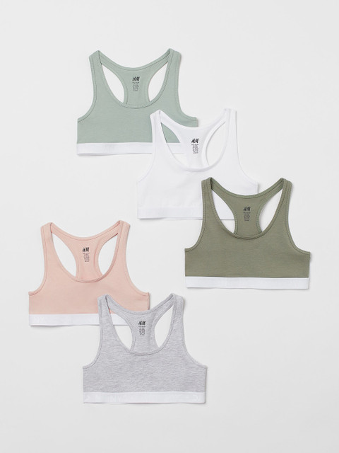 

H&M Girls 5 Pack Cotton Crop Tops, White