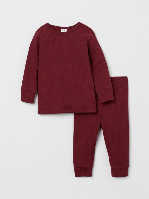 

H&M Girls Maroon Ribbed Cotton Set