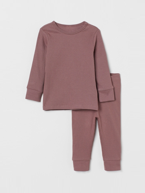 

H&M Girls Mauve Ribbed Cotton Set