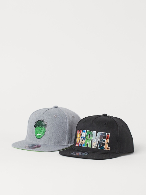 

H&M Boys 2 Pack Printed Caps, Black