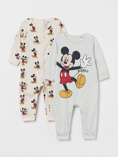 

H&M Girls 2 Pack Rompers, Beige