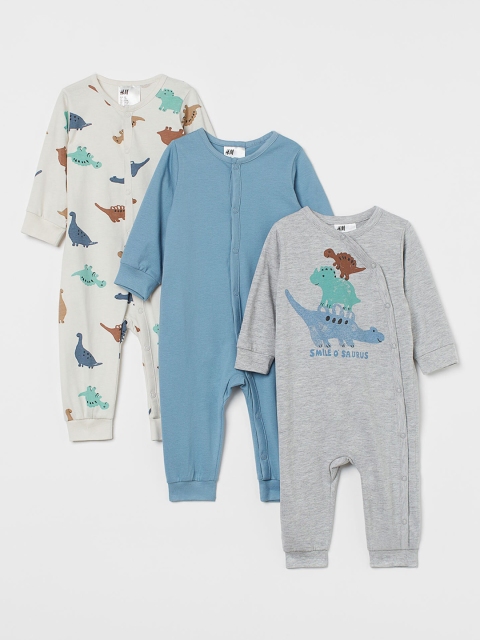 

H&M Girls 3 Pack Cotton Rompers, White
