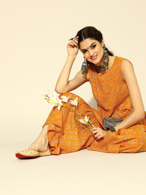 

Ahika Creamy Mustard and Beige Pure Cotton Kurta Set