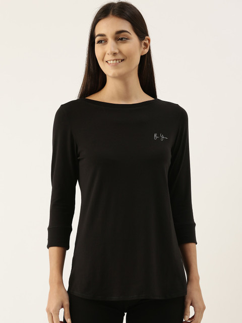 

Enamor Women Black Slim Fit Outdoor T-shirt