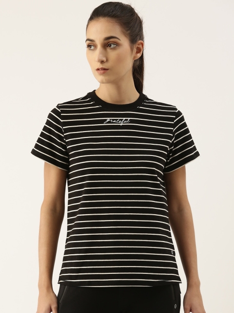 

Enamor Women Black Striped Antimicrobial Outdoor T-shirt