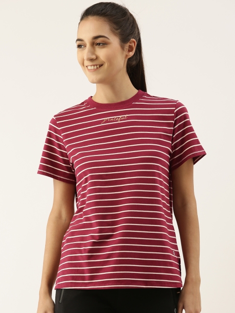 

Enamor Women Burgundy Striped Antimicrobial Outdoor T-shirt