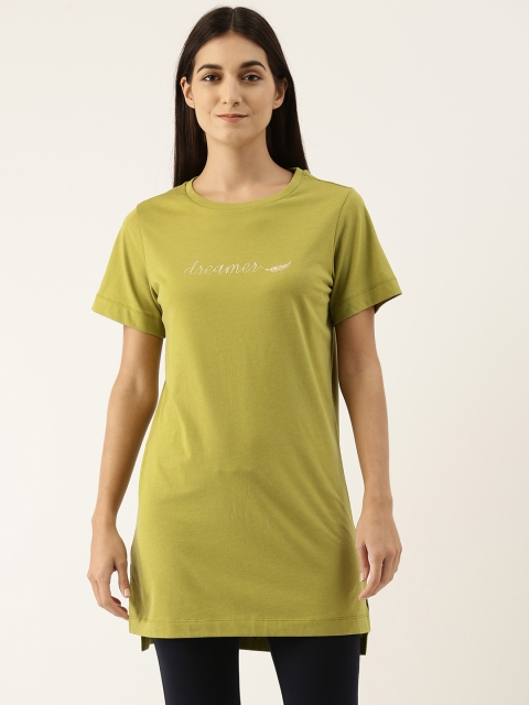 

Enamor Womens Lime Green Essential Short Sleeve Cotton Tunic Tee