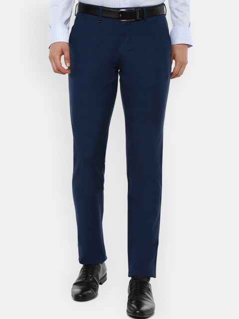 

Van Heusen Navy Blue Trousers Slim Fit Checked Formal Trouser