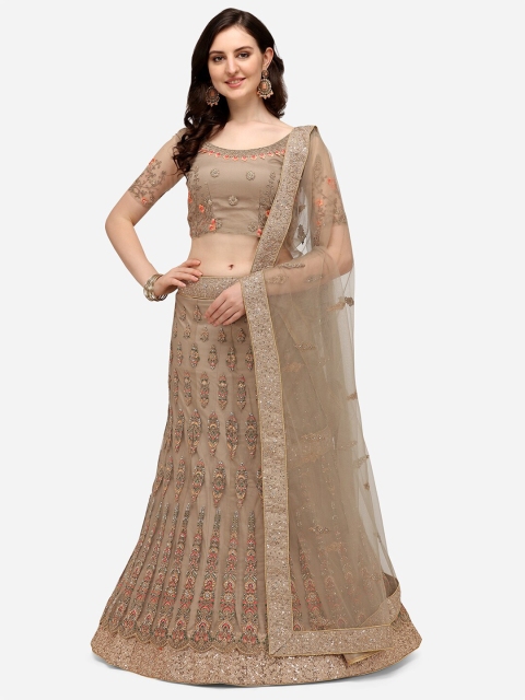 

VRSALES Beige Embroidered Semi-Stitched Lehenga & Unstitched Blouse With Dupatta