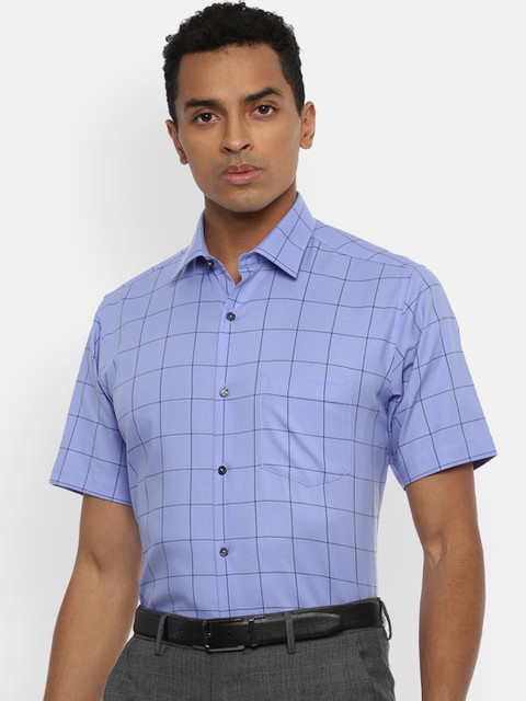 

Van Heusen Men Blue Windowpane Checks Checked Formal Shirt