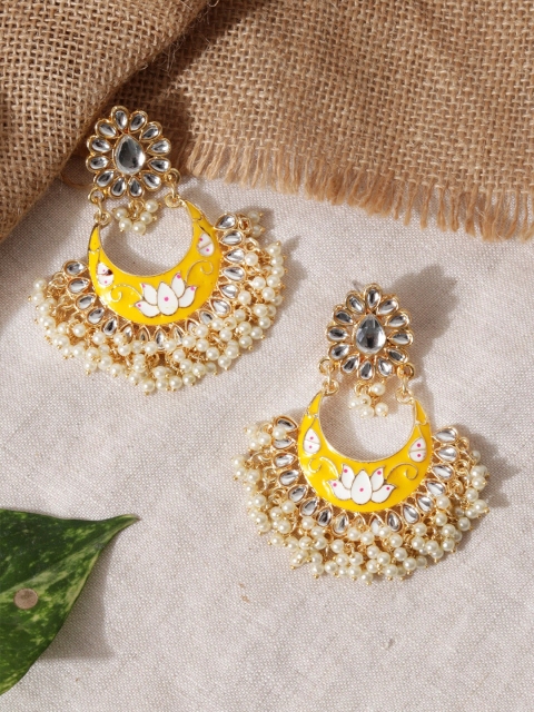 

Fida Gold-Plated & Yellow Crescent Shaped Chandbalis