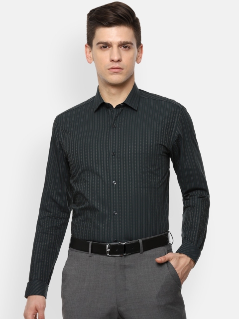 

Louis Philippe Men Black Slim Fit Opaque Striped Formal Shirt