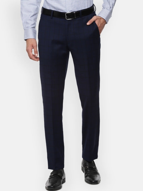 

Louis Philippe Men Navy Blue Checked Slim Fit Formal Trousers