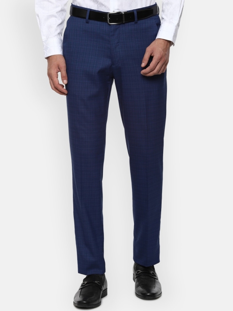 

Louis Philippe Men Navy Blue Checked Slim Fit Formal Trousers