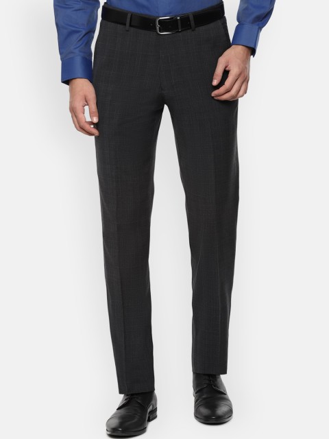 

Louis Philippe Men Black Checked Formal Trousers