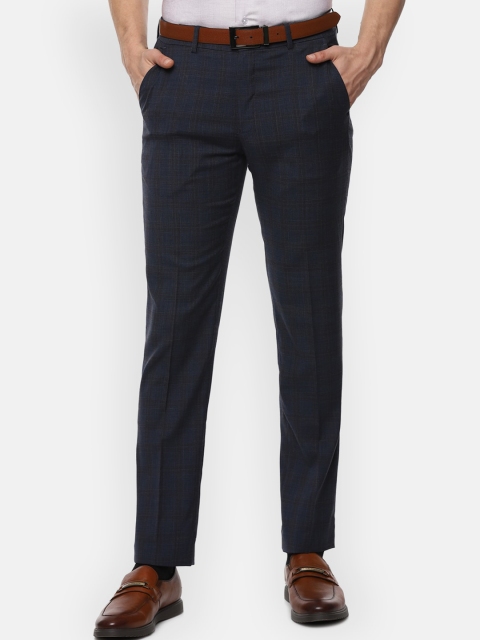 

Louis Philippe Permapress Men Navy Blue Checked Formal Trousers