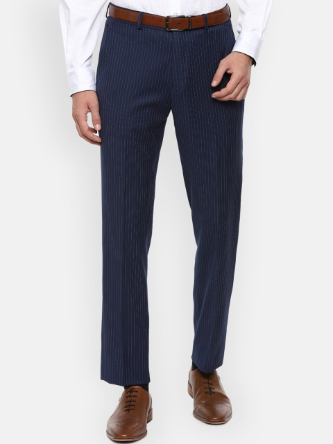 

Louis Philippe Permapress Men Navy Blue Striped Slim Fit Formal Trousers