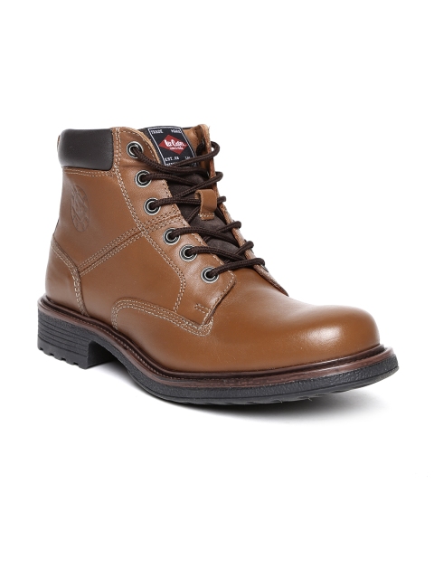 

Lee Cooper Men Brown Solid Mid-Top Leather Derby Shoes