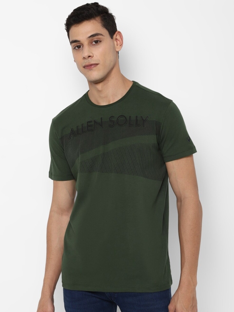 

Allen Solly Men Olive Green Printed Pure Cotton T-shirt