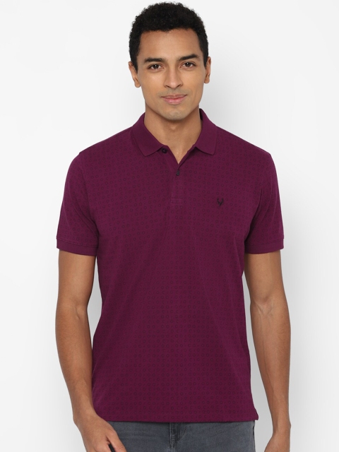 

Allen Solly Men Purple Printed Polo Collar Pure Cotton T-shirt