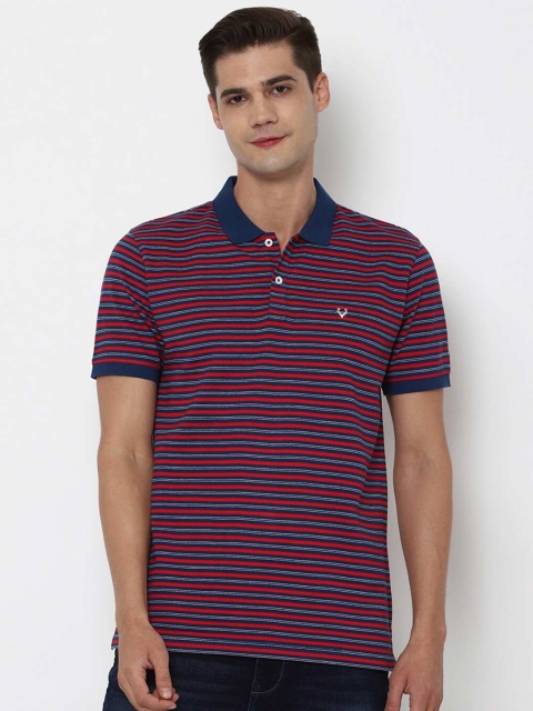 

Allen Solly Men Red Blue Striped Polo Collar Pure Cotton T-shirt