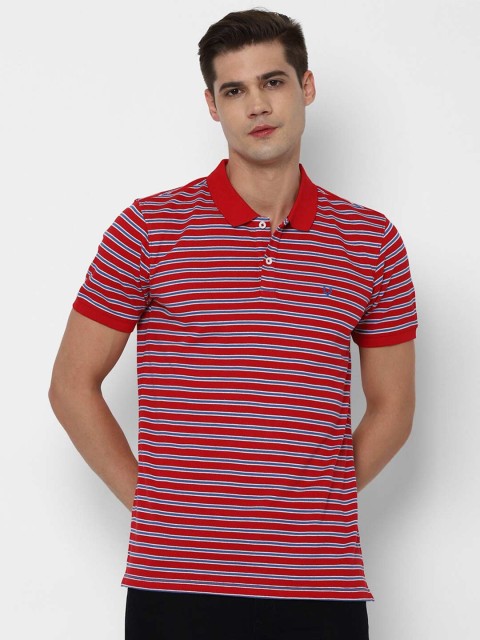 

Allen Solly Men Red Striped Polo Collar Pure Cotton T-shirt