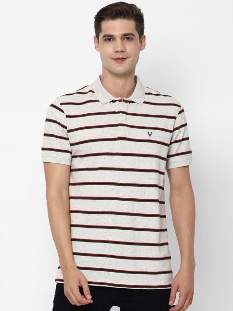 

Allen Solly Men Cream-Coloured Striped Polo Collar Pure Cotton T-shirt