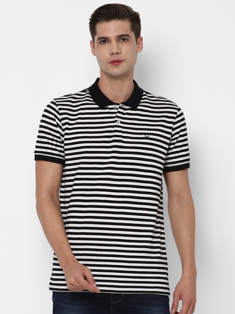 

Allen Solly Men Black White Striped Polo Collar Pure Cotton T-shirt