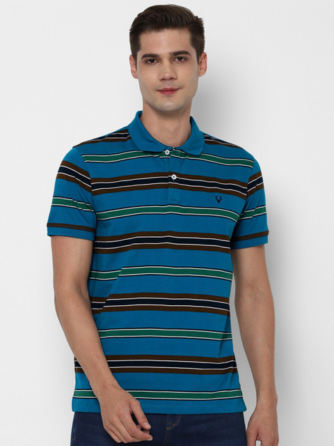 

Allen Solly Men Blue Cotton Striped Polo Collar T-shirt