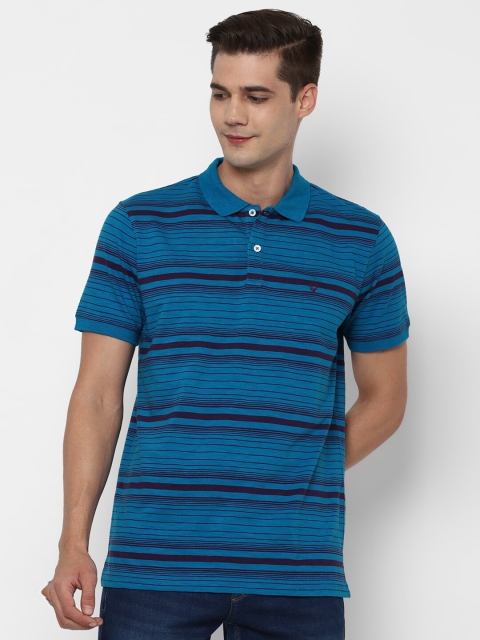 

Allen Solly Men Blue Striped Polo Collar Pure Cotton T-shirt