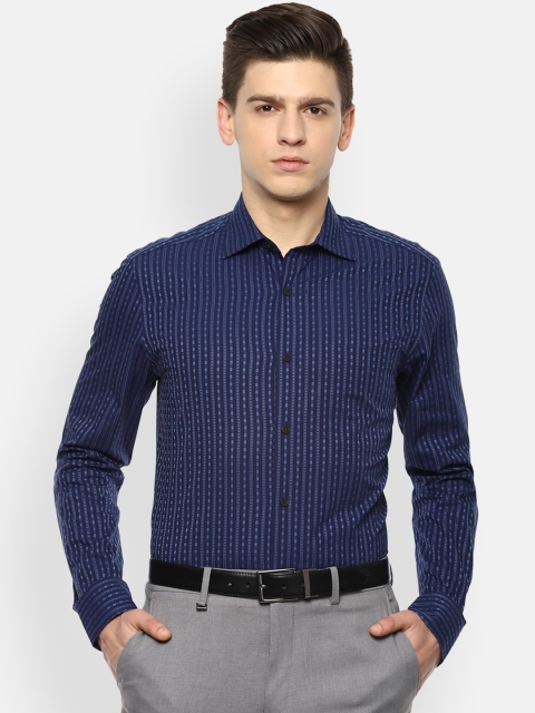 

Louis Philippe Men Navy Blue Self Design Formal Shirt