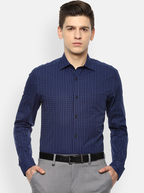 

Louis Philippe Men Navy Blue Opaque Striped Formal Shirt