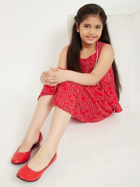 

Stylo Bug Girls Red Ethnic Jumpsuit with Jacket