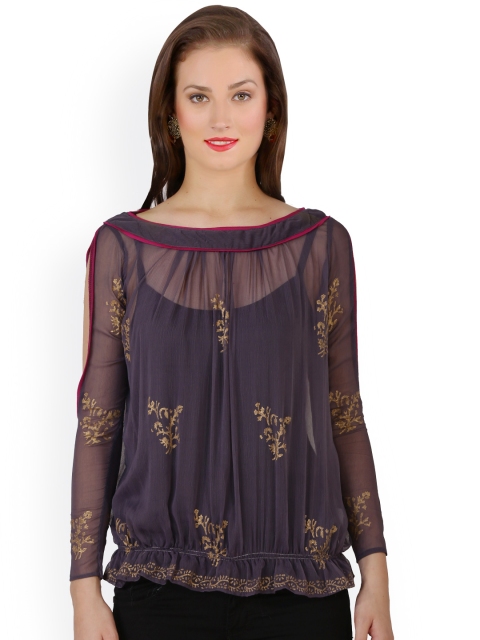 

Ira Soleil Women Grey Printed Blouson Top
